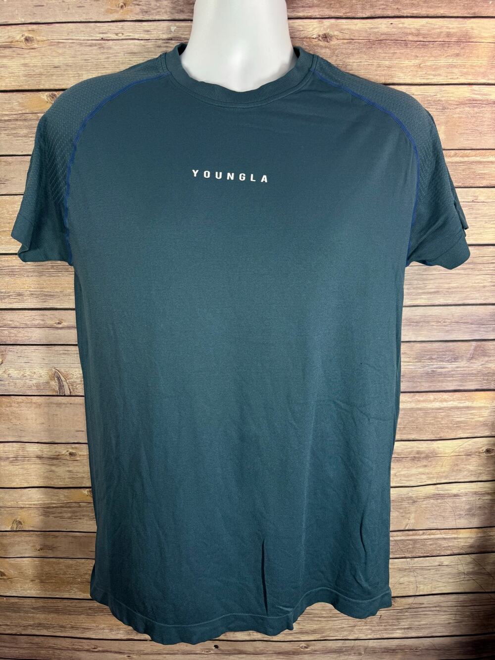 YoungLA Blue Activewear Stretch Shirt Mens Size Medium Slim Fit Gym Tee